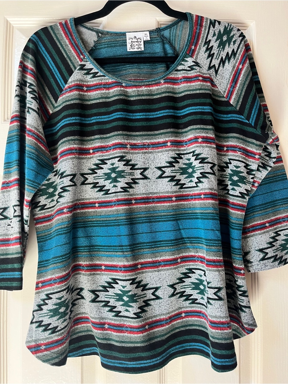 Parsley & Sage Teal Multi Aztec Stripe Scoop Neck Tunic
